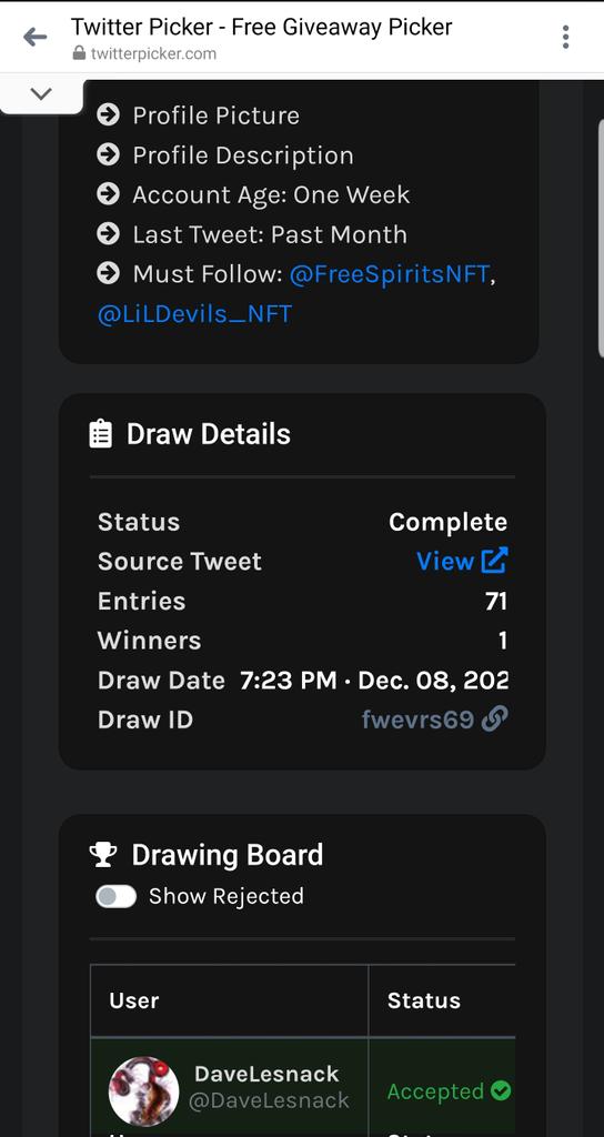 🎁🎁🚨🚨Our NFT Giveaway just finished and I want to announce that <a href="/DaveLesnack/">davelesnack.crypto</a> has won a @FreeSpirtNFT Congratulations! Also congrants to <a href="/ttaami3/">Adedayde</a> for winning the <a href="/LiLDevils_NFT/">LiLDevilsCNFT</a> Please D.M. us! Welcome to the Spirit World!🚨🚨🎁🎁 pic.x.com/RsSgx6kseV