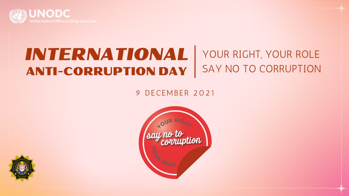 sprmcommunity's tweet photo. Corruption steals away valuable resources meant for everyone.

To protect your rights, you need to be aware of the role you play and responsibilities you have in the fight against corruption. Speak up, say #NoToCorruption

Happy International Anti-Corruption Day 2021.

#IACD2021 https://t.co/mQ8M6xan0S