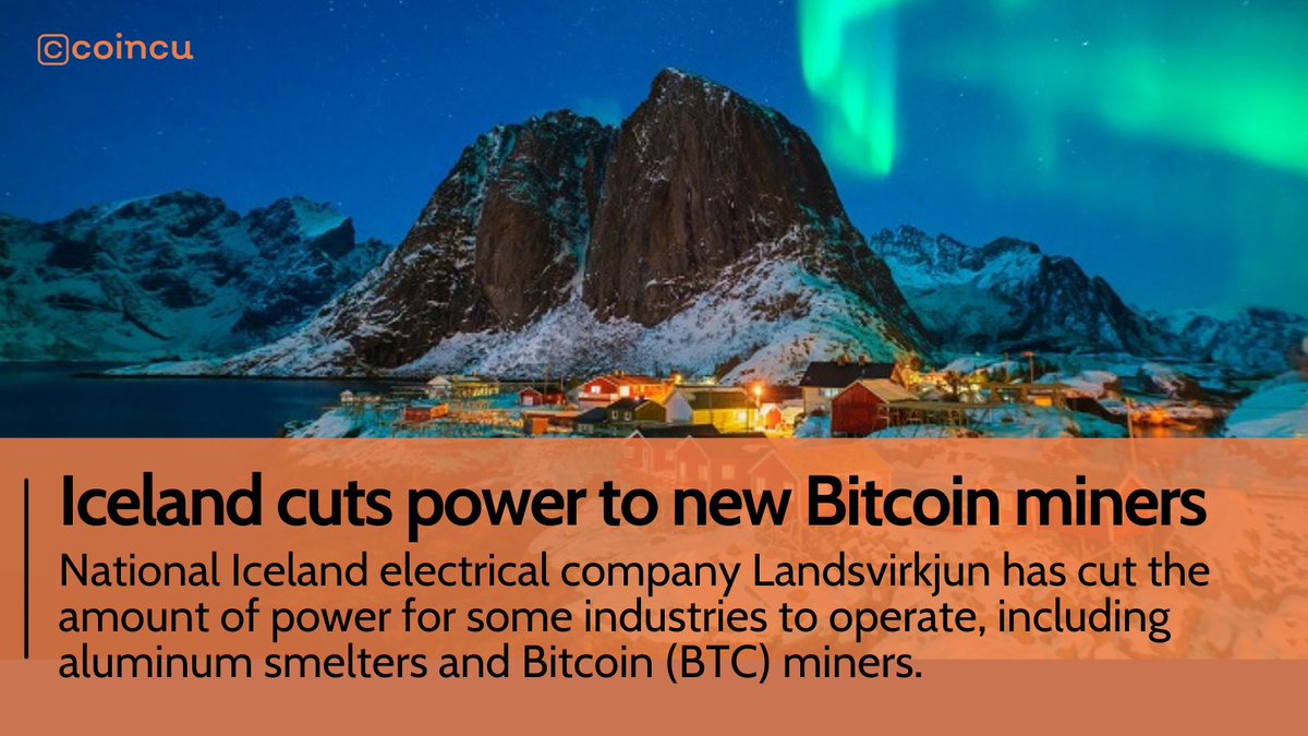 Coincuofficial's tweet photo. #cnews 
This move is the result of due to a series of issues including a problem at a power station, low hydro-reservoir levels and accessing energy from an external supplier. The deadline for this ban stays mysterious.
___
Breaking #news on #Crypto!
#Iceland https://t.co/Pva6bqRMJ2