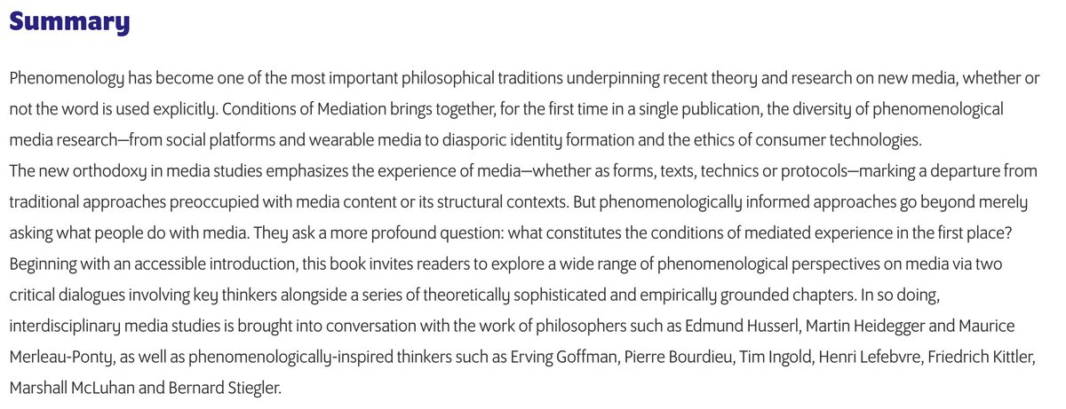 Conditions of Mediation | Phenomenological Perspectives on Media by Tim Markham <a href="/TimMarkham/">Tim Markham</a>, Scott Rodgers @rodgers_scott <a href="/ConMedBook/">Conditions/Mediation</a> 

peterlang.com/document/10518…