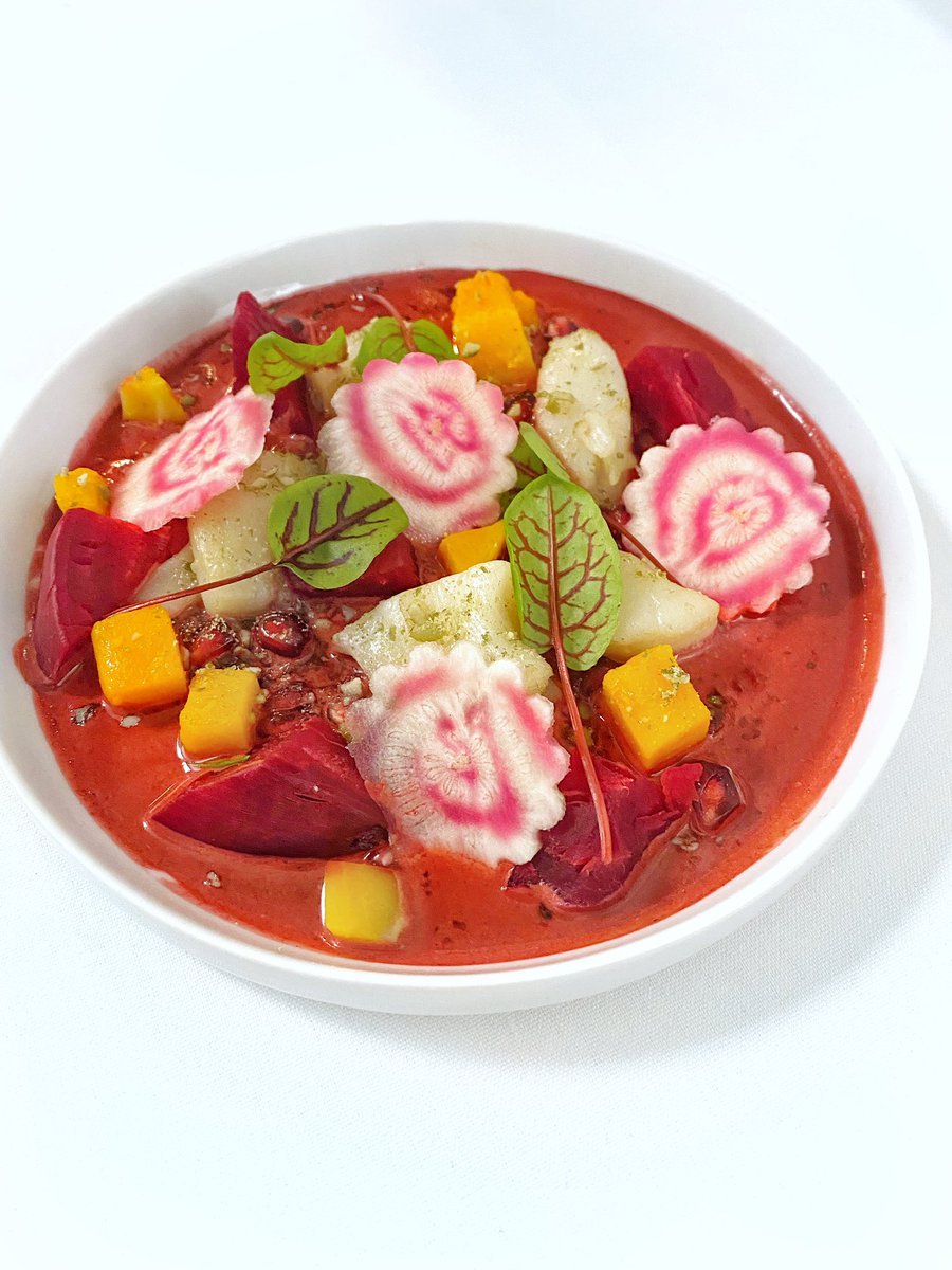 JuneBYOB's tweet photo. Our new dish will transform the relationship with your taste buds into your taste-significant other. (I know, bad joke...or is it genius? It’s bad.)

Scallops, poached in court bouillon, with red beet vanilla emulsion, pumpkin, pomegranate, candy cane beets and red veined sorrel. https://t.co/P7IvFsHMar