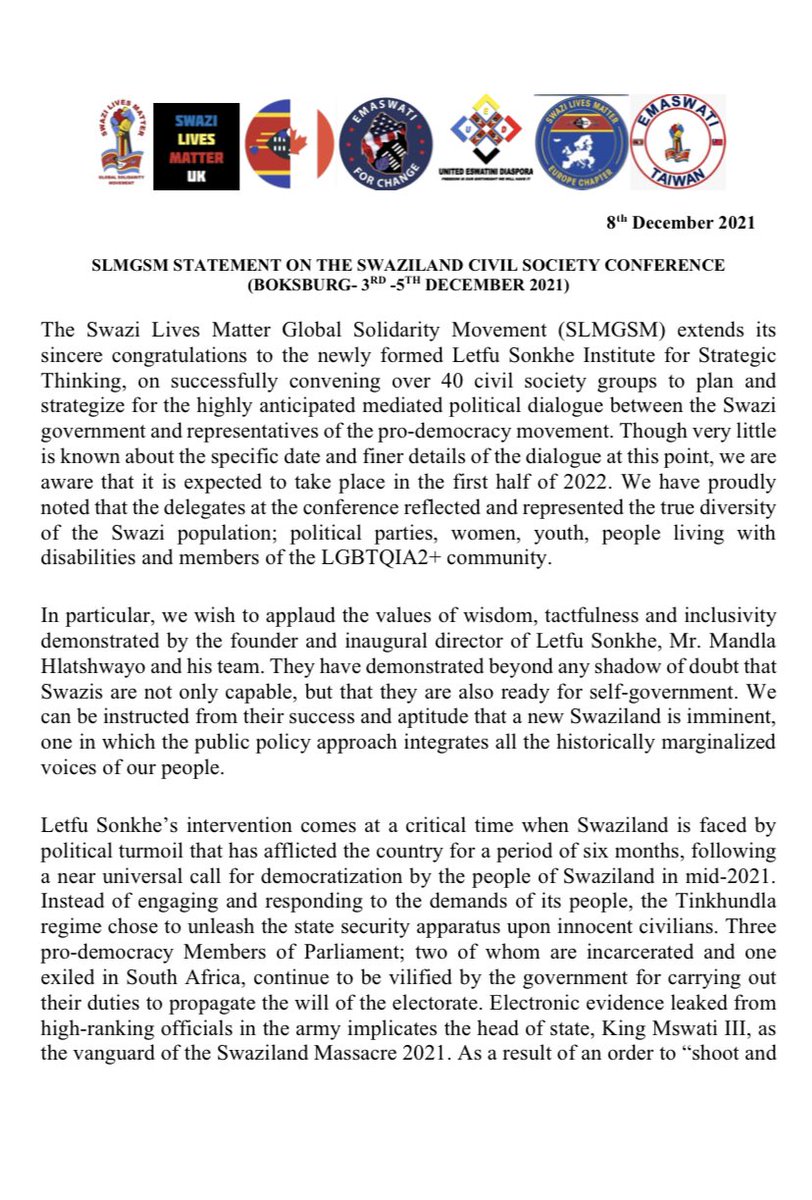 lingashoni's tweet photo. Swazi Lives Matter Global Solidarity Movement @swazilivesmatt1 salutes @letfusonkhe for their Boksburg conference over the weekend. https://t.co/d41Svv8TdX