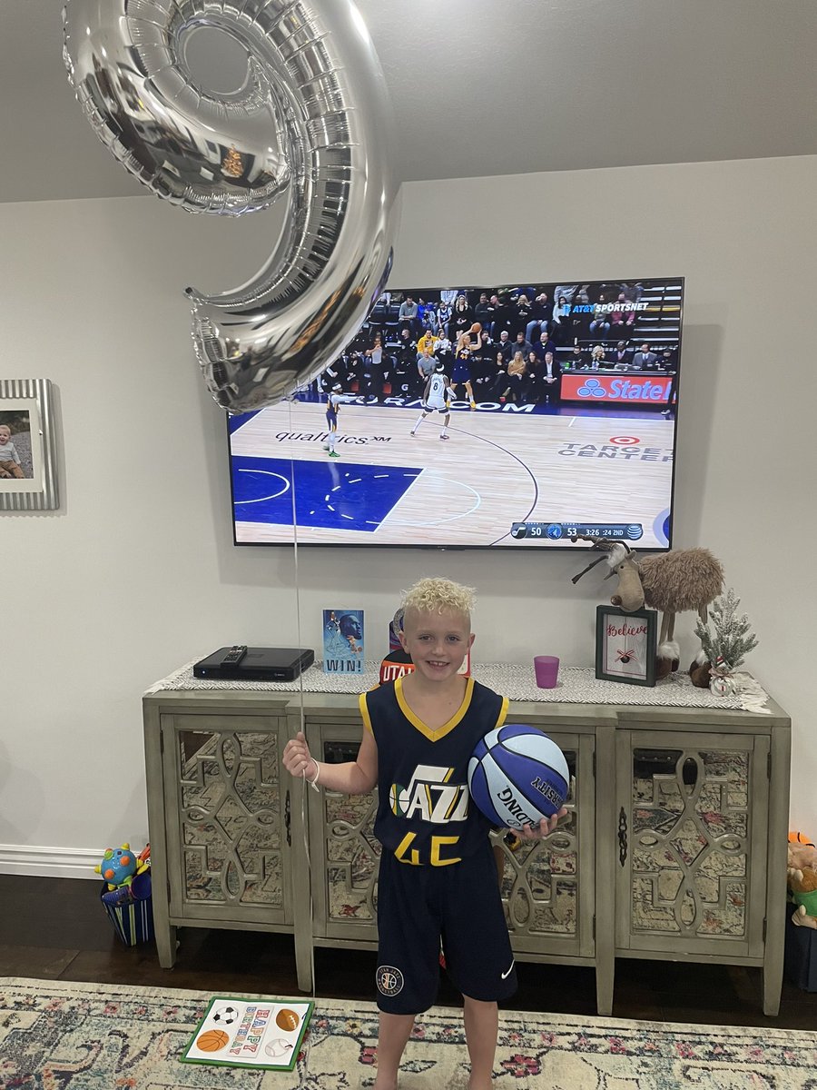 teace3's tweet photo. Birthday boy wanted Donovan Mitchell shoes and to spend his special day watching the Jazz!  #9yearsold #lesolsonit https://t.co/6JMvYD3KFc
