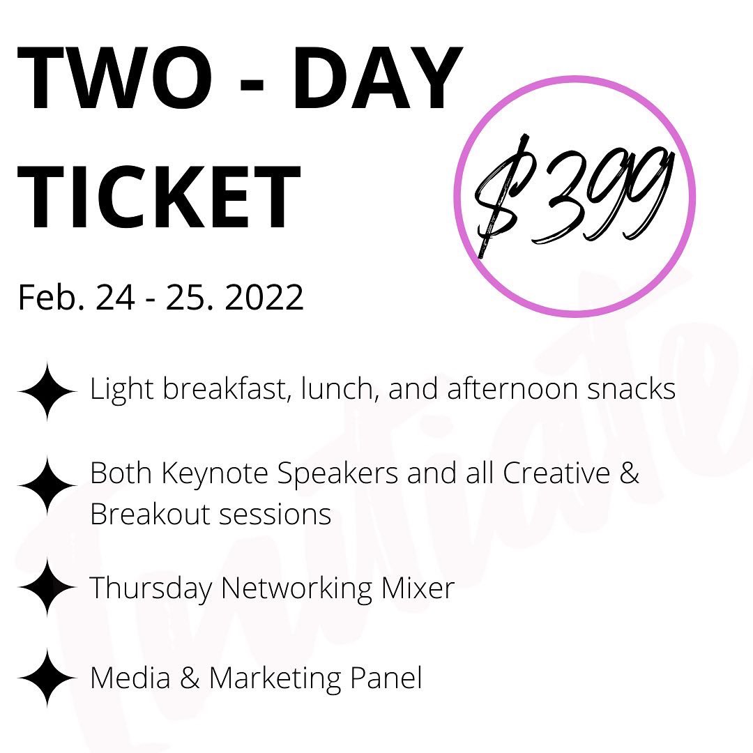 Initiate_GJ's tweet photo. Ready to buy your tickets?! 2-powerful days await! 

Thursday, Feb. 24 ONLY - $199
Friday, Feb. 25 ONLY - $199
BOTH days! - $399

PR &amp; Media Strategies all day Thursday &amp; Marketing all day Friday! 

🔗 in bio https://t.co/ZdnaBTWT0b