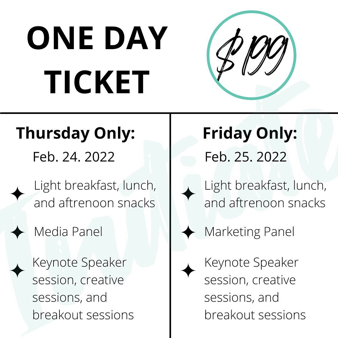 Ready to buy your tickets?! 2-powerful days await! 

Thursday, Feb. 24 ONLY - $199
Friday, Feb. 25 ONLY - $199
BOTH days! - $399

PR &amp; Media Strategies all day Thursday &amp; Marketing all day Friday! 

🔗 in bio