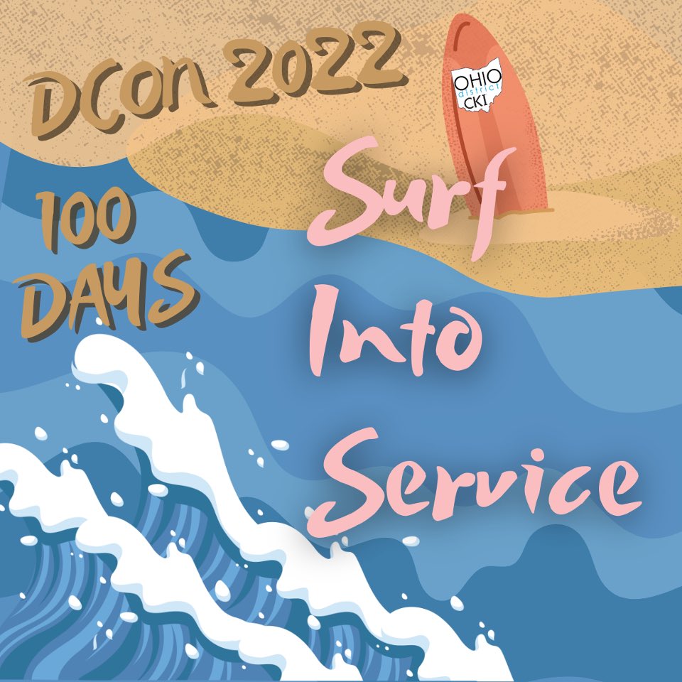 OhioDistrictCKI's tweet photo. It’s official— we are 100 days out until the start of 65th Annual District Convention!
Get ready to ride the waves as we surf into service for DCON. 🌊 🏄♂️
#ODCKI #surfintoservice #DCON22odcki https://t.co/dVp9Y3ptfd