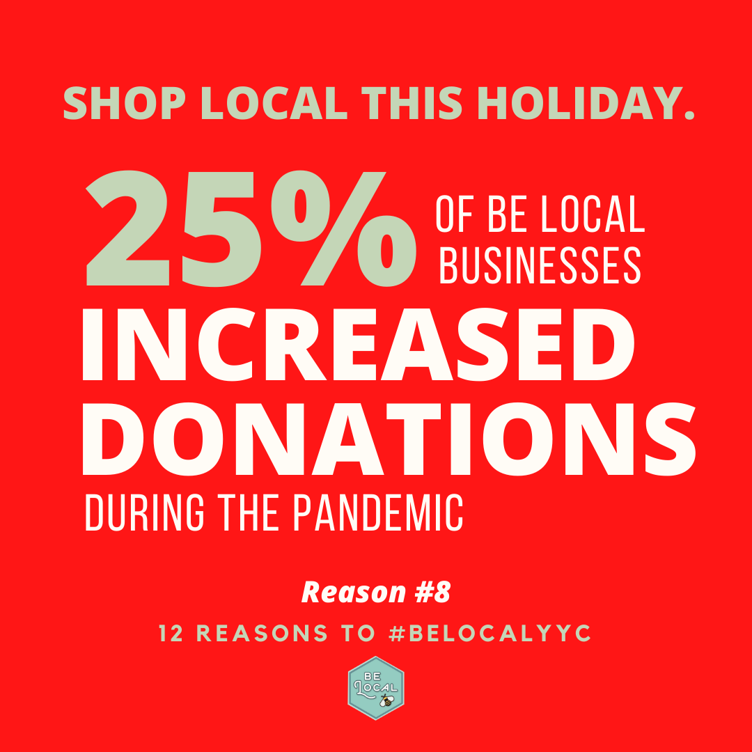 #12DaysofLocal Reason 8: Be Local businesses didn't stop giving when times got tough. In fact, 25% of them actually INCREASED their donations to local organizations during the pandemic. #yycbusinesses support our community, let's support them back!