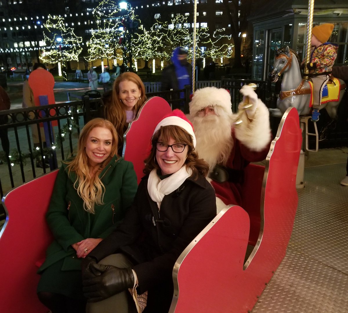SheilaShowPHL's tweet photo. I got to hang w/Santa🎅 @CMMarkSquilla 😉 & the kids, serving as one of his "elves" w/ @RepMaryIsaacson
last night at Winter in @FranklinSqr by @CitizensBank.
We had so much fun riding the carousel🎠 together & watching the magical #ElectricalSpectacle LightShow💡by @PECOconnect. https://t.co/zt1x4zlRYu
