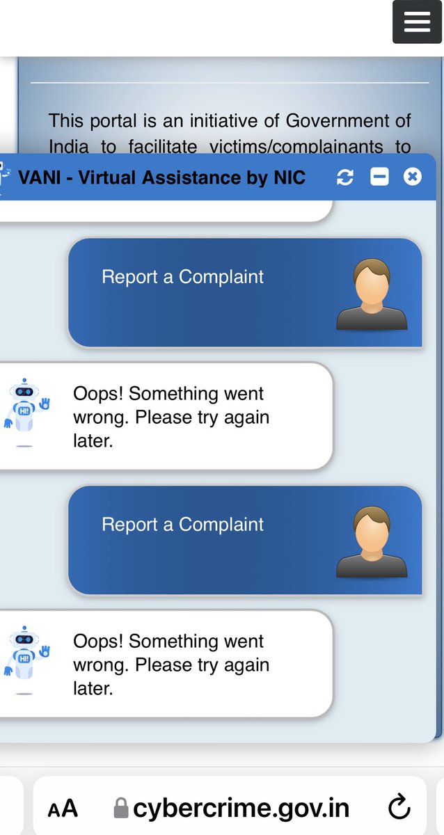 dakharbanda's tweet photo. @PMOIndia Hi Sir First of all thanks for the online portal for cyber complaint but sorry to inform you that I have tried from last two days to file a@complaint on the portal but it’s not working https://t.co/xPOQyO9FSX