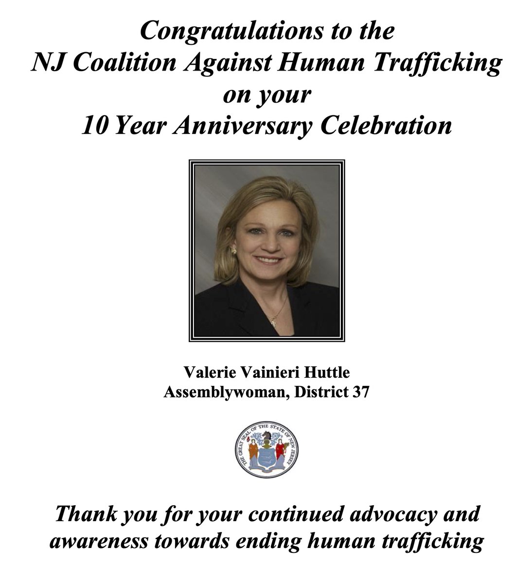 asafernj's tweet photo. Thanku Assemblywoman @Valerie_Huttle for your congrats on #NJCAHT's 10th anniv! We greatly appreciate your longtime work vs trafficking! Look forward to hearing you live Dec 9! + @SenatorMenendez @SenBooker @Gabby_Mosquera
#RepSmith #NJSenTomKean (Reg: https://t.co/uHQAKer3Zi) https://t.co/2Rzj4lp4A6