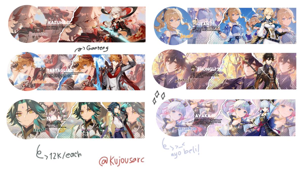 help rt boleh ?

halo aku jual layout genshin nih, ava png only bisa dana &amp; gopay. 12k/each aja udah dapet mereka 😆
#zonauang #zonaba #zonajajan