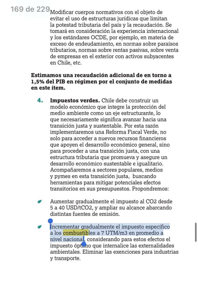 ParancibiaZ's tweet photo. El programa de Gabriel Boric NO dice eso de los impuestos al combustible “Incrementar gradualmente el impuesto específico
a los combustibles a 7 UTM/m3 en promedio a nivel nacional” página 169. https://t.co/20TTBBDlcX