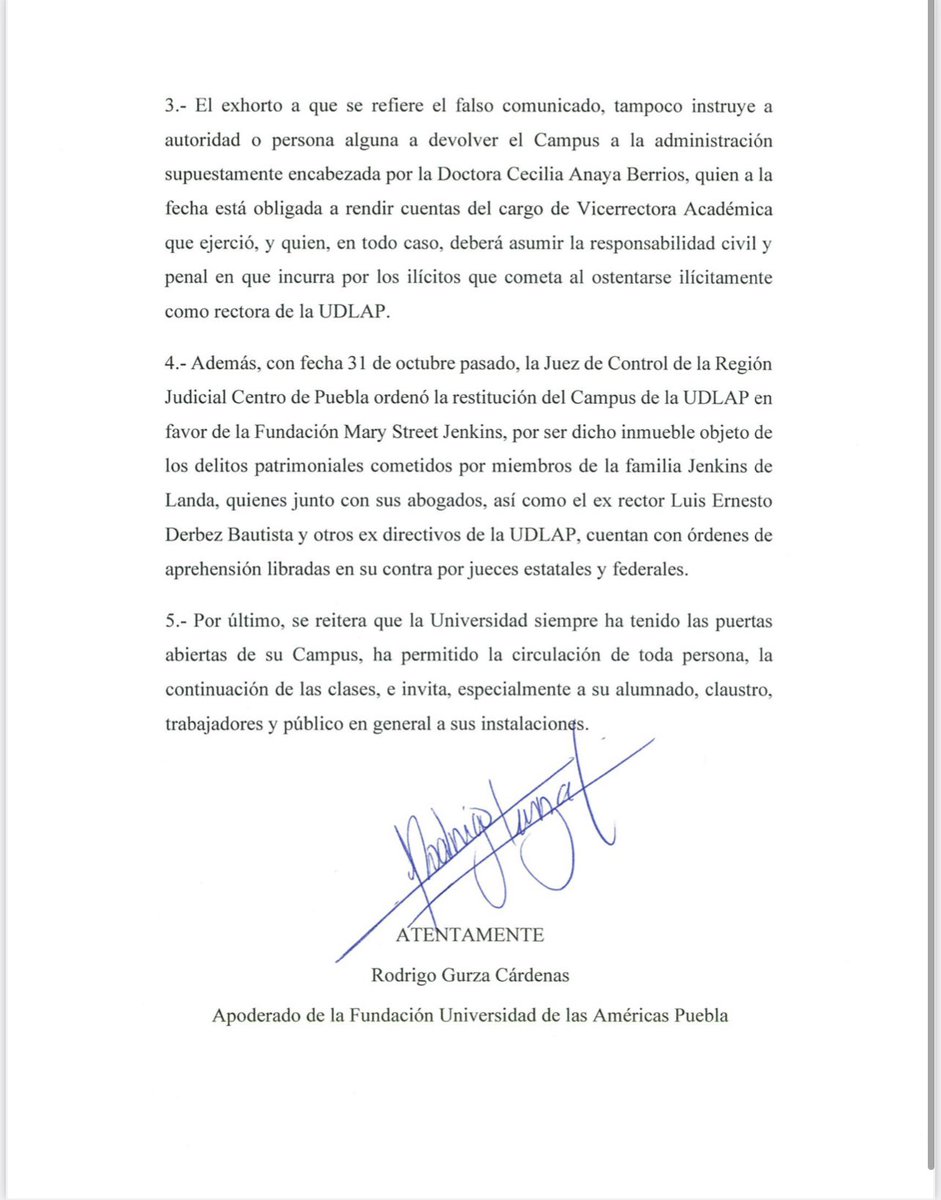 RoGurza's tweet photo. A la opinión pública en general, alumnos de la UDLAP, Padres de familia y medios de comunicación. #FUDLAP #UDLAP https://t.co/Jkyr1Hkz1t