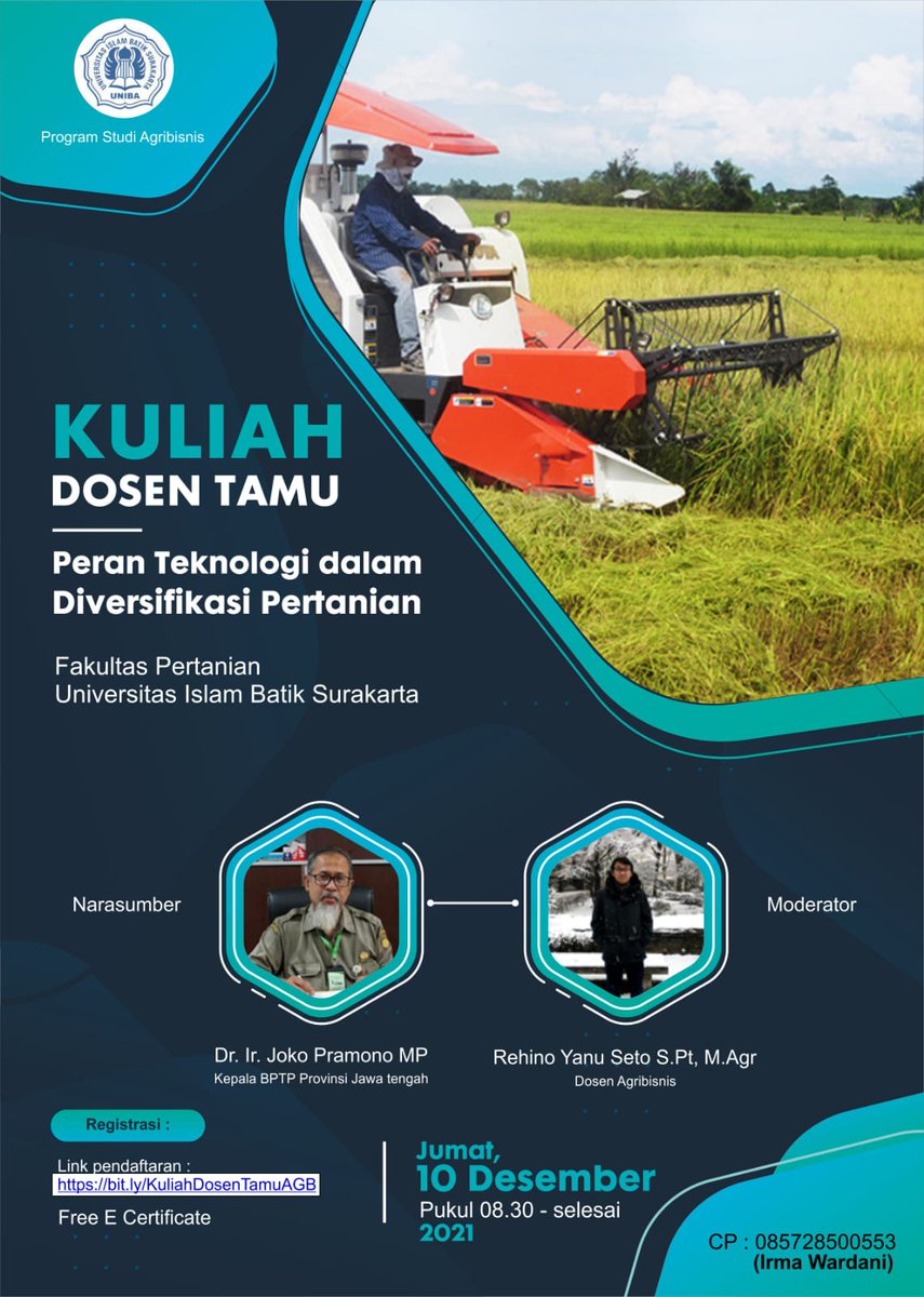 UIBSurakarta's tweet photo. Inovasi teknologi pertanian berperan penting dalam meningkatkan produktivitas pertanian. 
Dalam kuliah dosen tamu ini akan dikupas tuntas peran teknologi bidang pertanian. 

#Agribisnis #pertanian #digitalisasipertanian #inovasipertanian #uniba #unibasurakarta https://t.co/8Wgc8xY2NG
