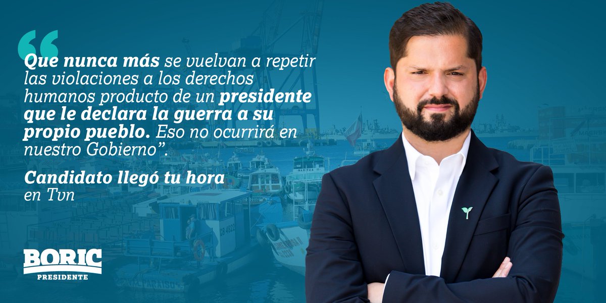 GabrielBoric's tweet photo. El Estado debe garantizar la completa protección a los derechos humanos y nuestro gobierno trabajará siempre en esta línea. Chile será un país de respeto.

 #CandidatoLlegóTuHora https://t.co/wLyJLWNBZN