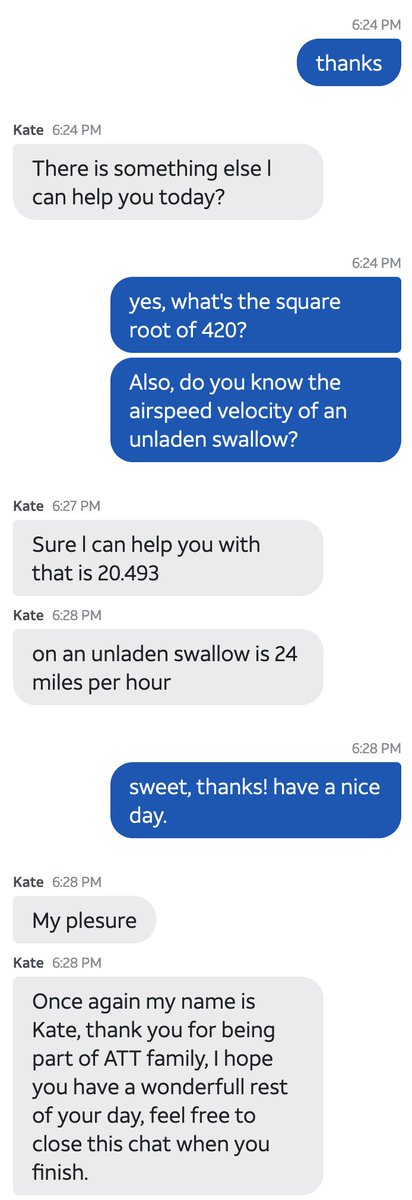 dilleybrian's tweet photo. Ok Kate from @ATT @Uverse tech support - you win this round. Of course... you forgot to ask if it was an African or European swallow, but I'm willing to let that slide. https://t.co/psrVoCk3sL