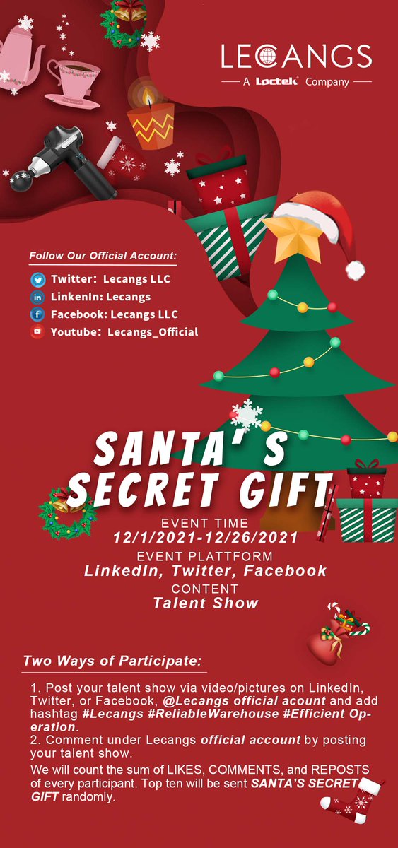 Market_Lecangs's tweet image. Come on and join us! Let’s get SANTA’S SECRET GIFT！#Lecangs #ReliableWarehouse #EfficientOperation
