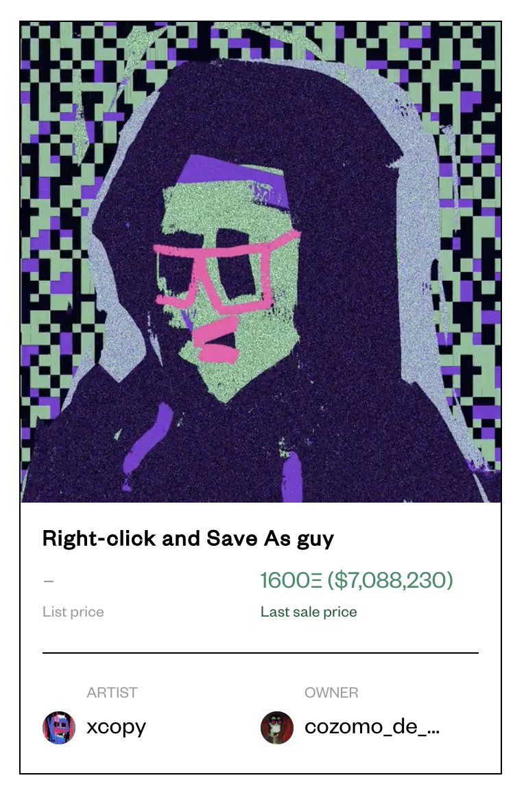 batsoupyum's tweet photo. 4th largest #NFT art sale in history just happened. Big congrats to both @2Yeahyeah and @CozomoMedici. And ofc, @XCOPYART who continues to break records: https://t.co/OJJcLKcxv1