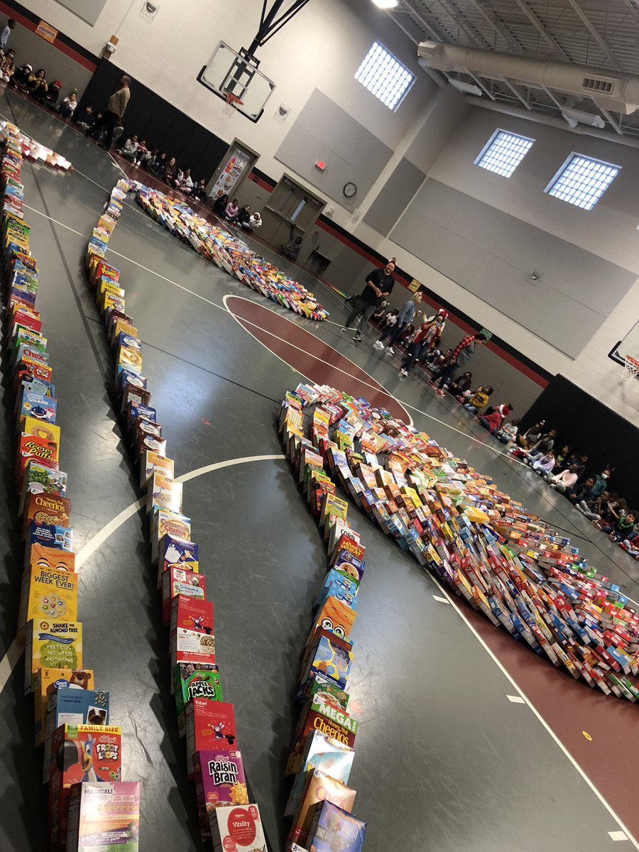 HawksHarmon's tweet photo. We are so proud of our Harmon Family! Together we collected 1,011 cereal boxes to donate to our local food bank! Today we celebrated surpassing our goal with a cereal topple! Check out our Facebook page for the fun videos!! https://t.co/DmjyVn6CIH