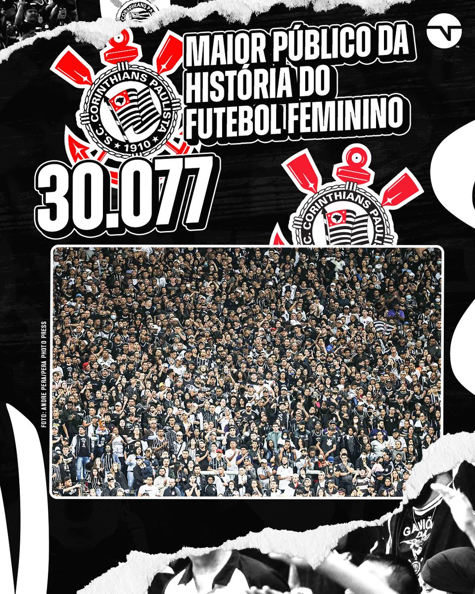 TNTSportsBR's tweet photo. As BRABAS enchem estádio, tá?! O Corinthians bateu o próprio recorde e teve o maior público da história do futebol feminino no Brasil! ⚫⚪ https://t.co/jPzW7kqJ1y