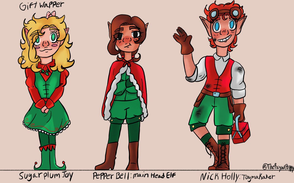 TheRoyalBunny_'s tweet photo. My Santa's elfs. I have three more to draw
#characterdesign #Christmas #santaelf https://t.co/lzrwp44PcP