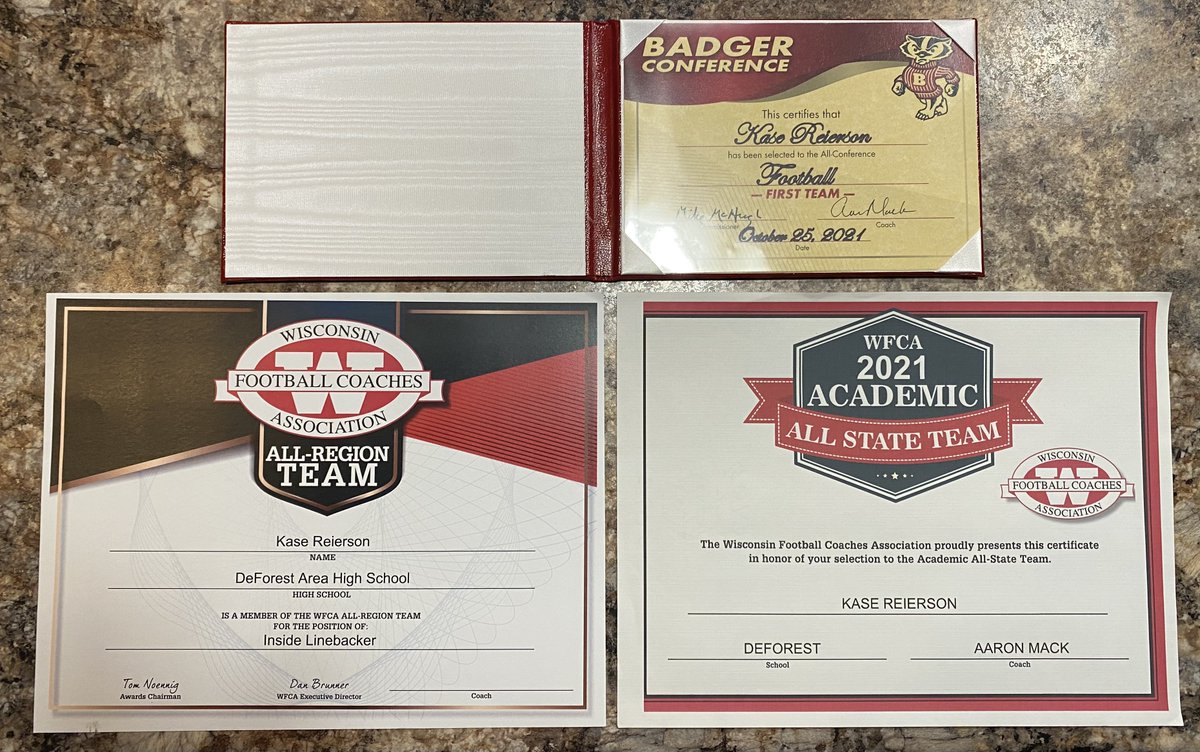 KaseReierson's tweet photo. I would like to thank all my teammates and coaches that have pushed me to become a better football player throughout my high school career. Would have never gotten these awards without you guys. 

Awards:
Academic All State 
Badger-Large 1st Team Defense
All-Region LB https://t.co/qgHYiMyWjZ