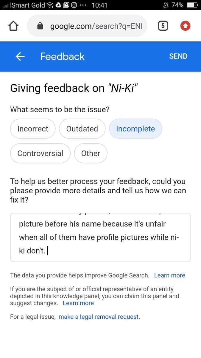 simpeu4jakeu's tweet photo. Help me spread this, please. Because when u search "Enhypen" on google and look at the members, only ni-ki don't have  a profile picture. In order to edit this out, many ppl shouldgive a feedback for ni-ki's profile. Please retweet so others will send feedback to google as well. https://t.co/Gv3one7Z6E