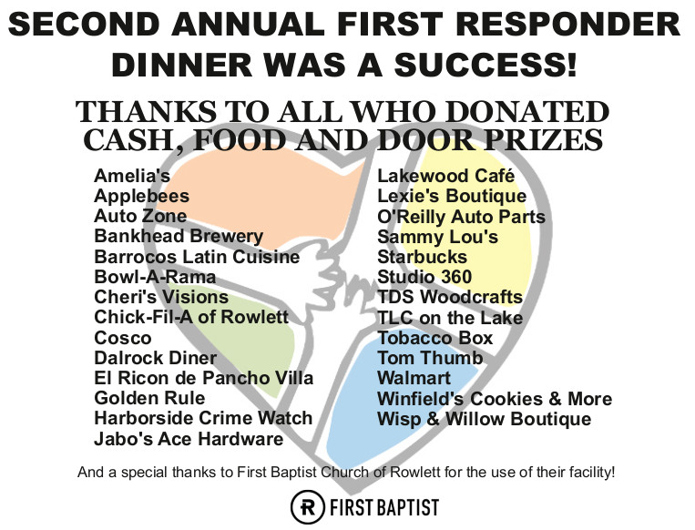 RowlettStrong's tweet image. Thanks to all who made our second annual first responder dinner a success!