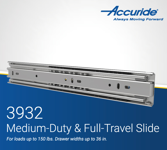 The #Accuride 3932 is a new #slide that uses a half-inch cross-section. It has one big caveat, however: One pair can handle loads up to 150 lbs., a very high spec given the traditional limits of the half-inch cross-section. bit.ly/3dxOxE7