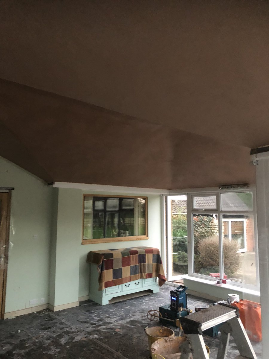 A job we complete two weeks ago in Essex a three sided p shaped conservatory ceiling we bonded and skimmed