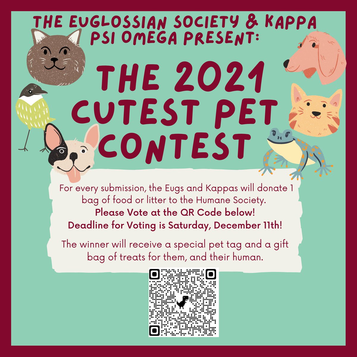 Eugs1913's tweet photo. Vote for the Cutest Pet at th QR code in the pic or at the link in our bio! :) https://t.co/aIHz8WPT1L