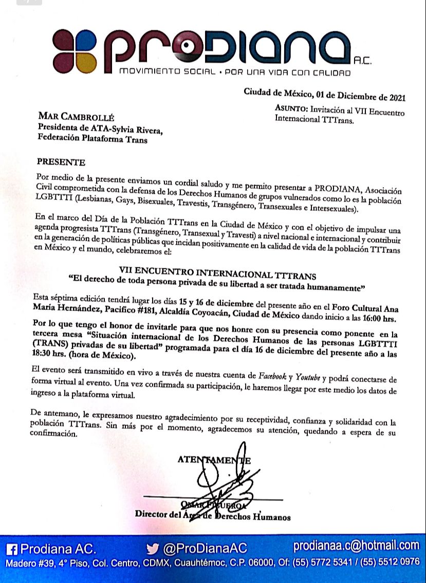 ProdianaONG's tweet photo. @CambrolleMar L@s esperamos en nuestro VII Encuentro Internacional TTTRANS este 15 y 16 de Diciembre. 
¡Inscríbete! https://t.co/5AurXzaDYo