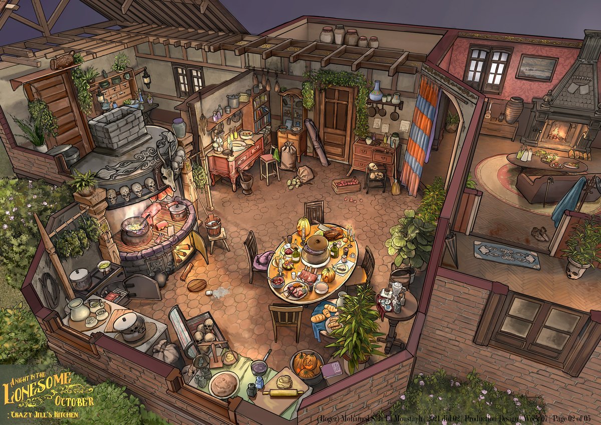 FengZhuDesign's tweet photo. Entertainment term 3 project by Mohamed Sidi El Moustaph (Roger), based on the book A Night in the Lonesome October. Beautiful work! https://t.co/F3cMpYSxI7