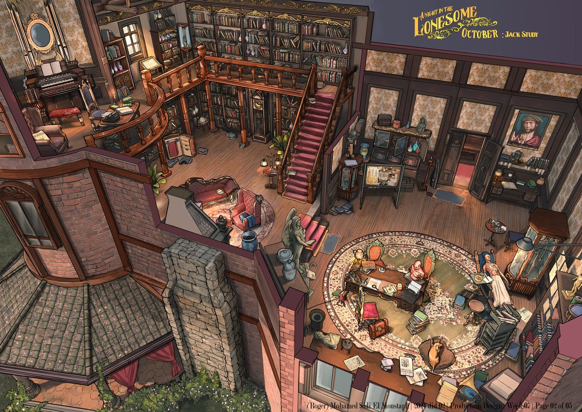 FengZhuDesign's tweet photo. Entertainment term 3 project by Mohamed Sidi El Moustaph (Roger), based on the book A Night in the Lonesome October. Beautiful work! https://t.co/F3cMpYSxI7