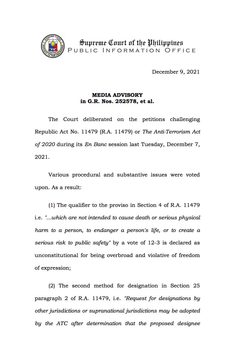 JUST IN Supreme Court votes 123 to declare par the "killer caveat" in