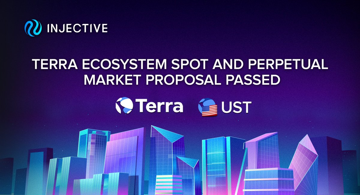 injective's tweet photo. Mission accomplished ✅

$LUNA and $UST markets coming soon to a Injective relayer exchange near you. https://t.co/GptKHkQaPb
