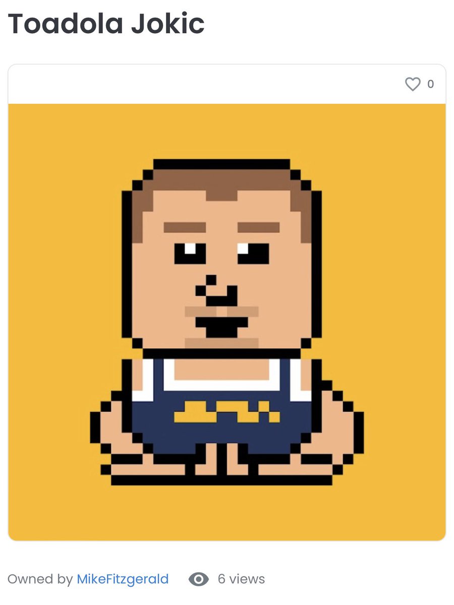 BallerToadz's tweet photo. Toadola Jokic was acquired by @mikefitzgerald in the 3rd Round of the #BallerToadz draft for 0.039 #eth.
Welcome to the pond! https://t.co/0WR7KBxnHO