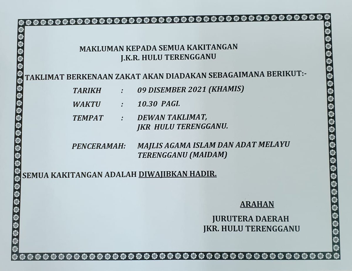 JKRHuluTrg's tweet photo. Taklimat Zakat  yang di sampaikan oleh penceramah Mohd Asyrat bin Mohd Nasir dari Majlis Agama Islam dan Adat Melayu Terengganu (MAIDAM)
@yusufghani200
@HasliJKR
@alifzjkr
@JKRTerengganu
#jasakepadarakyat
#togetherwedeliver https://t.co/iYYKSIVBLB