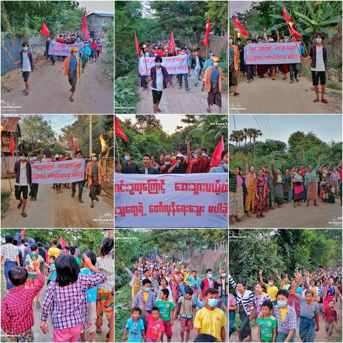 Thet13333857's tweet photo. Residents from #ChaungOo Township protested against Military Dictatorship in the evening of #Dec8. Even Junta is cracking down and killing innocent civilians, they showed "Freedom From Fear" for Democracy.
#Total_StopSponsoringSAC
#WhatsHappeningInMyanmar
#Dec9Coup https://t.co/m64ZkZdfHW