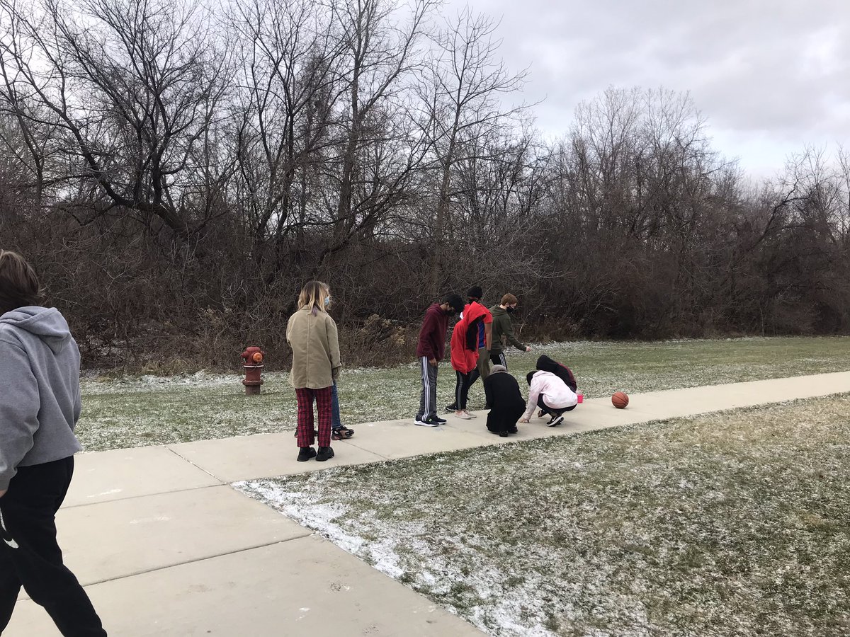 SDziwanowski's tweet photo. How far away is the moon from Earth? 🤔 Using the scale of a basketball to represent Earth and a tennis ball for the moon, students marked their predictions in chalk. Great visual to show they’re not as close as depicted in many diagrams. @LarsonMS @NASA #outsidescience https://t.co/Jplc6pa5nJ