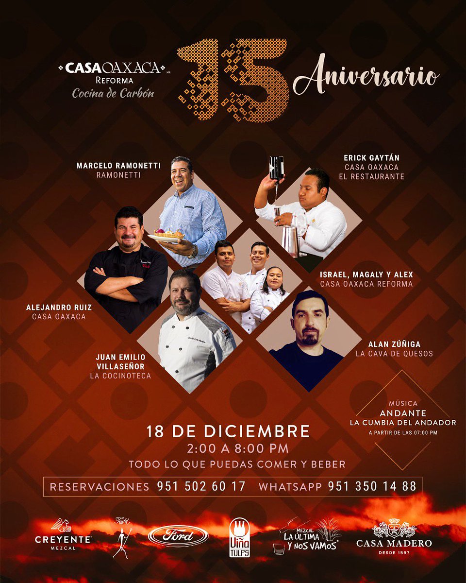 El carbón ya está puesto en los asadores y parrillas 🔥🪨, estamos listos para celebrar contigo nuestro 1️⃣5️⃣ aniversario 🎉🎊

¿Nos acompañas? 🥩✨
☎️🍃 Reserva al 951 502 6017 o al 951 350 1488

#CasaOaxacaReforma #CocinaDeCarbón #15Años #Aniversario #Oaxaca <a href="/chefalexruiz/">Alejandro Ruiz</a>
