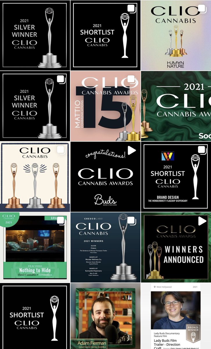 Watch the stream of incredible 2021 Clio Cannabis Award-winning marketing being celebrated: #ClioCannabis on <a href="/twitter/">Twitter</a> or <a href="/instagram/">Instagram</a>, and follow along with  @ClioAwards for highlights. 🏆🏆🏆 #CannabisCommunity
