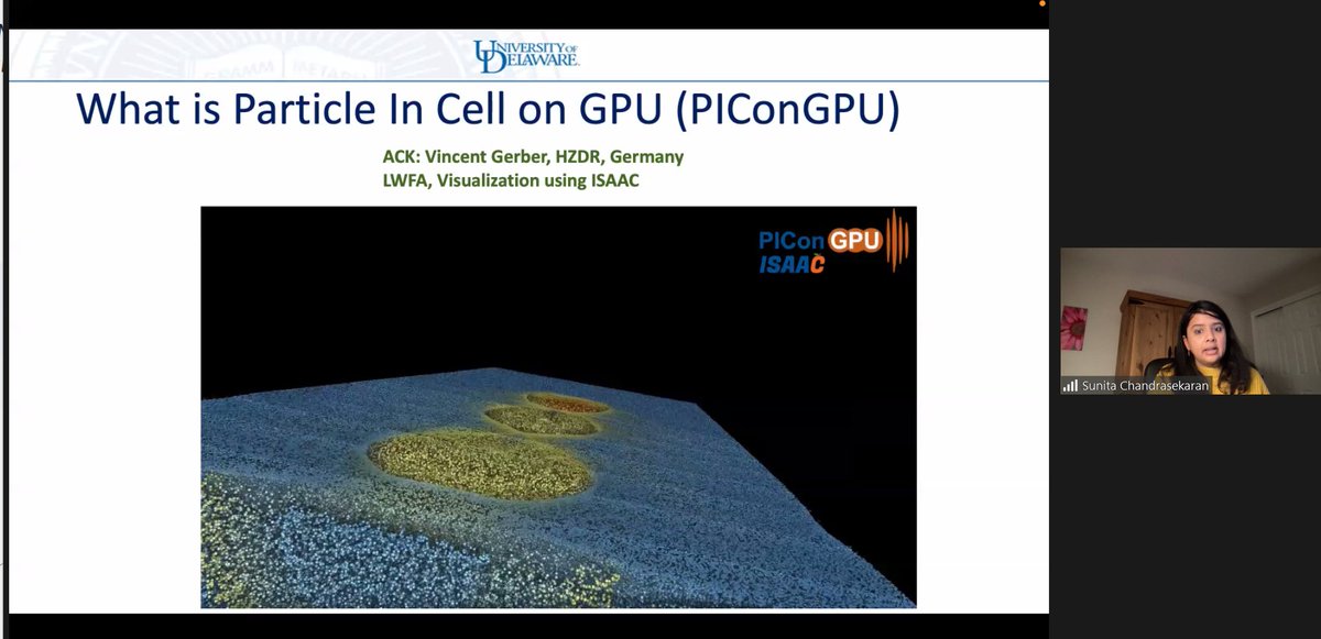 PawseyCentre's tweet photo. Thanks to @sunitachandra29 from @UDelaware @BrookhavenLab for an insightful presentation. She took us on a journey on #PIConGPU with a #particle in cell #simulation as part of how to prepare your softwarestack for next-generation computing systems porting & scaling codes on #GPUs https://t.co/FSo6nXjf77