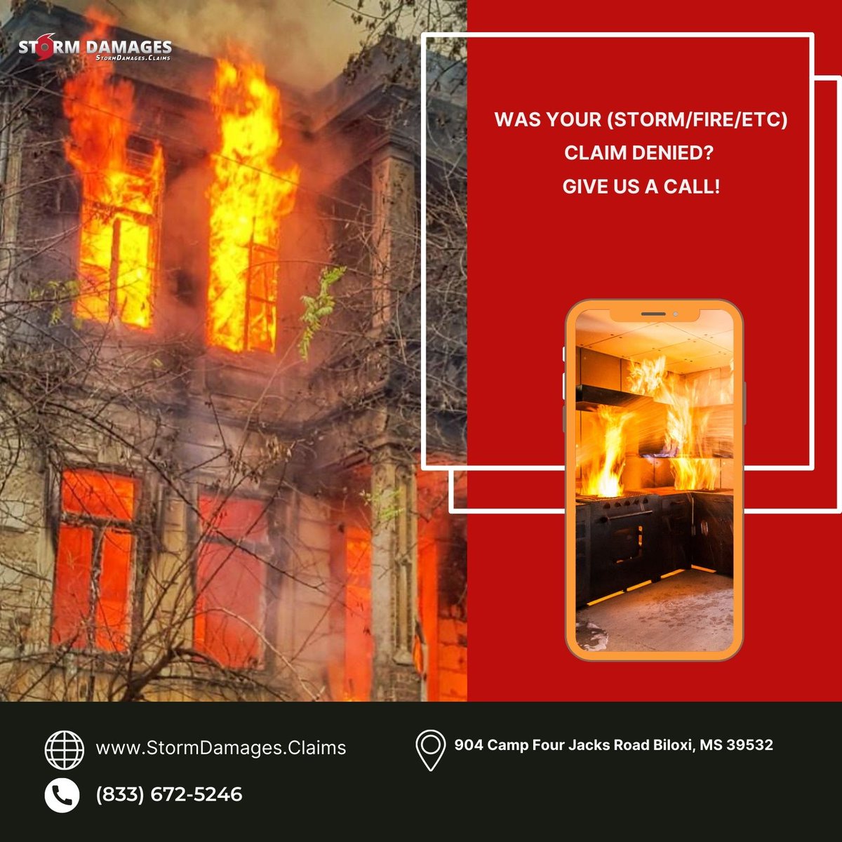 Was your (storm/fire/etc) claim denied? 

Give us a call!
☎️ (833) 672-5246👈

#stormdamages #Insuranceclaims #FireDamage #FloodDamage #WaterDamage #floods #hurricanes #InsuranceCompany #commercialinsurance #insuranceloss #securetheproperty #firedamage #firedamagerepair