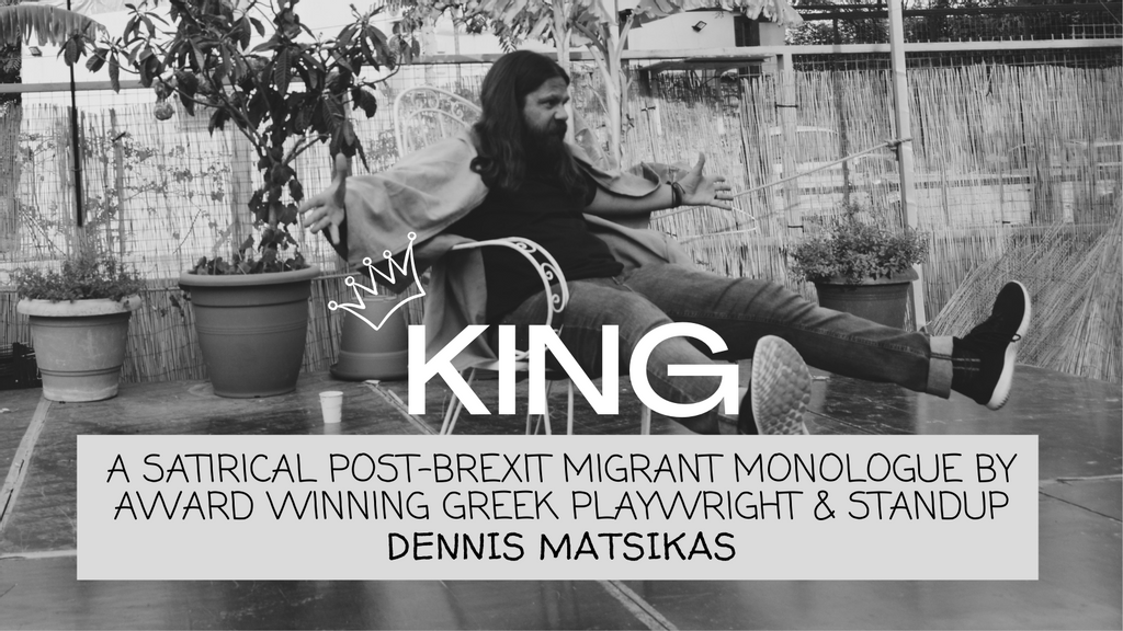 LZAcreative's tweet photo. A post-Brexit migrant-monologue by award-winning Greek playwright and standup Dennis Matsikas (@dionmak), directed by @liz_arday

https://t.co/uekwhKdf87

KING by Dennis Matsikas @TheHopeTheatre | Jan 23 &amp; 24 2022 | Come laugh at a migrant!! 😉 https://t.co/fb72Z4BQKg
