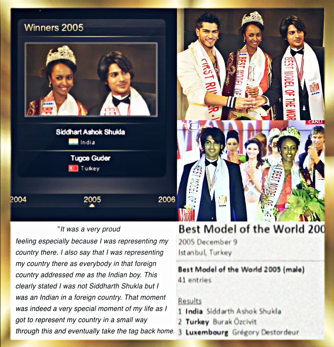 sulachi11's tweet photo. 16 years ago, “India Boy” Sidharth Ashok Shukla made his mother’s challenge a victorious reality &amp; his country proud; the only Indian &amp; first Asian to hv won the #BestModelOfTheWorld title to date!

U r a true inspiration ,Congratulations Sid 👑💖
@sidharth_shukla #SidharthShukla https://t.co/F1EE5VjQh9