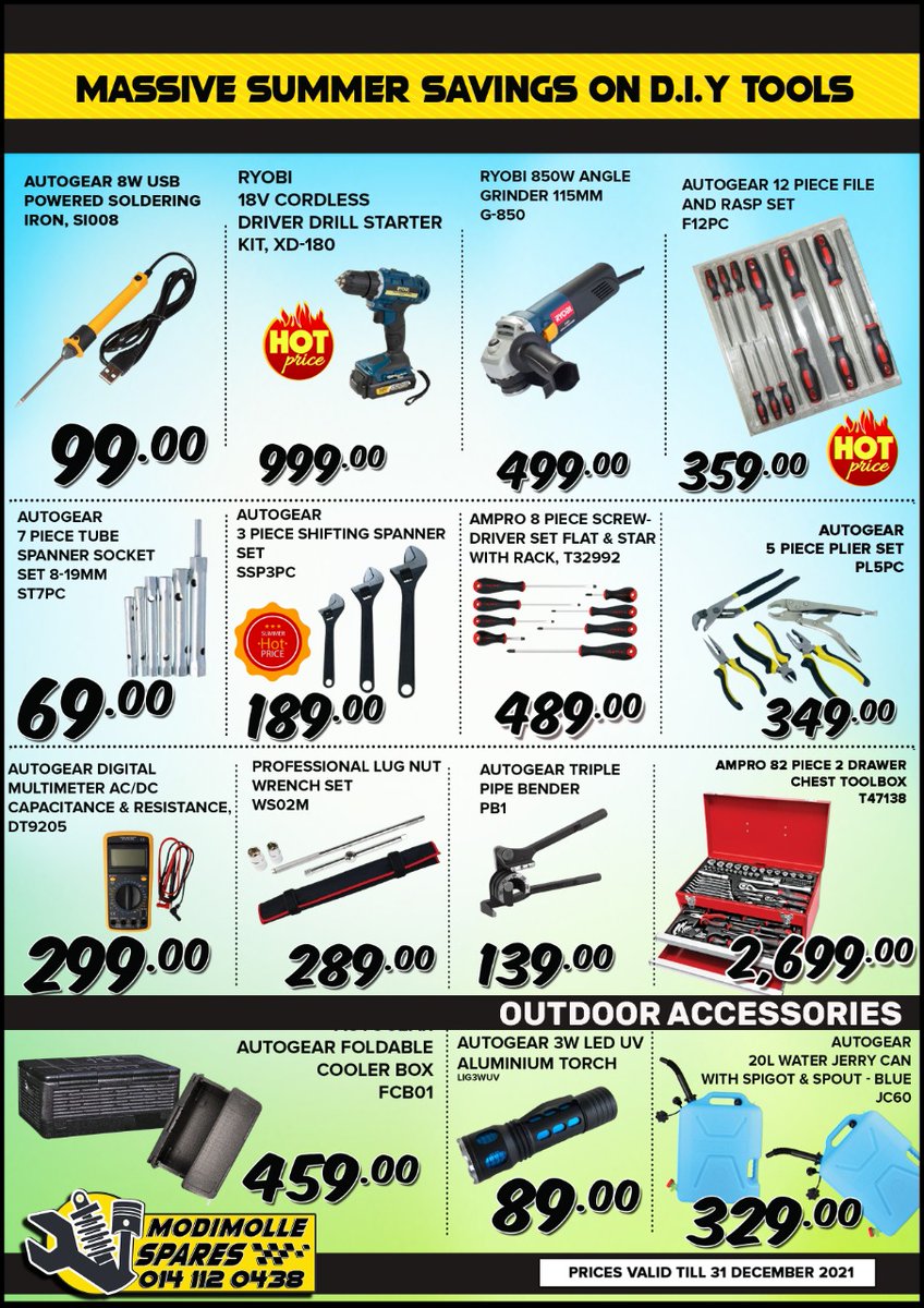 modimollespares's tweet image. 𝙃𝙊𝙏 𝙎𝙐𝙈𝙈𝙀𝙍 𝙎𝘼𝙇𝙀! Don&apos;t miss out on these amazing deals! 

#SummerSale #TrolleyJack #SpannerSet #ToolKit #ServiceParts #AutoGear #FireExtinguisher #BatteryChargers
