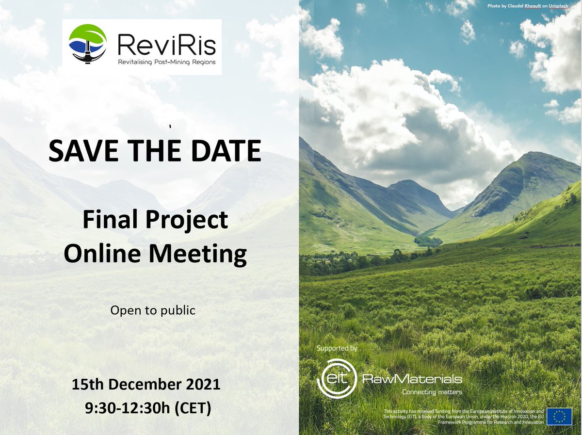RevirisP's tweet image. 📢 Join us in the ReviRis project final online meeting on the 15th December 2021 ✅. Key insights on the #multicriteriadecisionmaking #tool we have built for the #revitalization of #postmining areas🌏. Program and registration form: linkedin.com/feed/update/ur…  #rawmaterials #mining