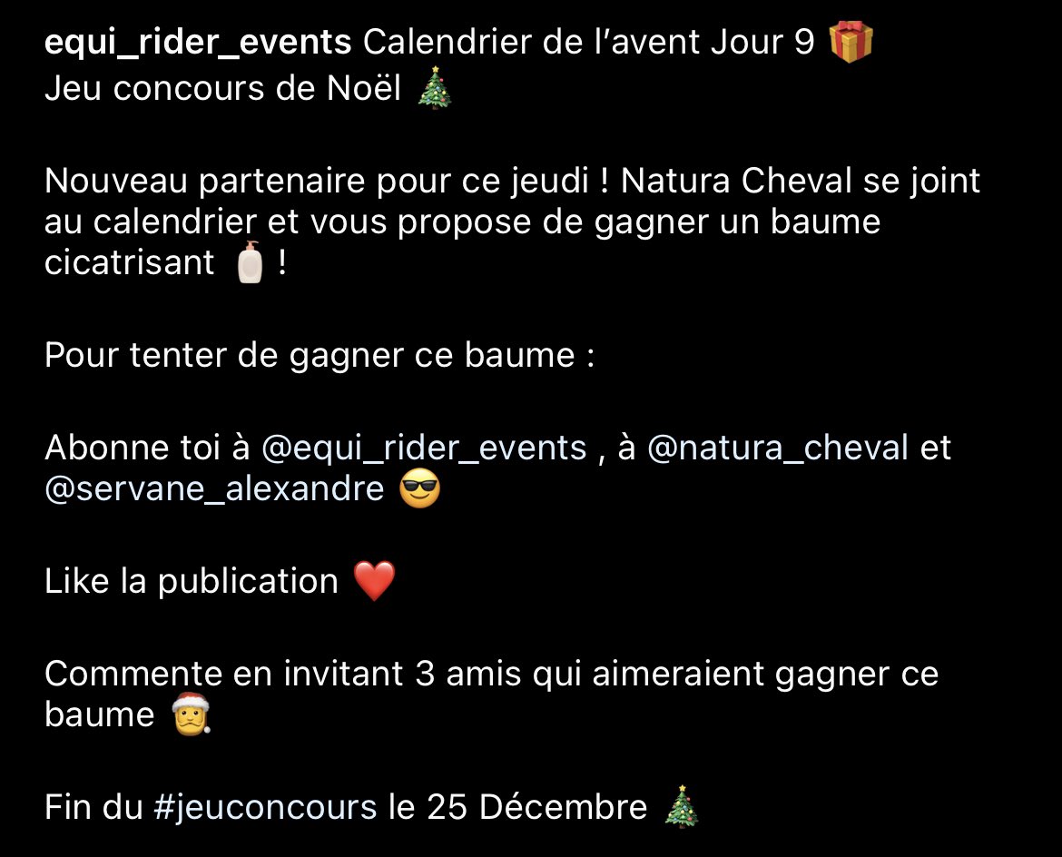 Calendrier de l’avent Jour 9 🎁
Natura Cheval vous propose de gagner un baume cicatrisant 🐴😍
Jeu concours sur notre Instagram 🎄
#CalendrierDeLavent #JeuConcours #Giveaway #horse #HorseRiding