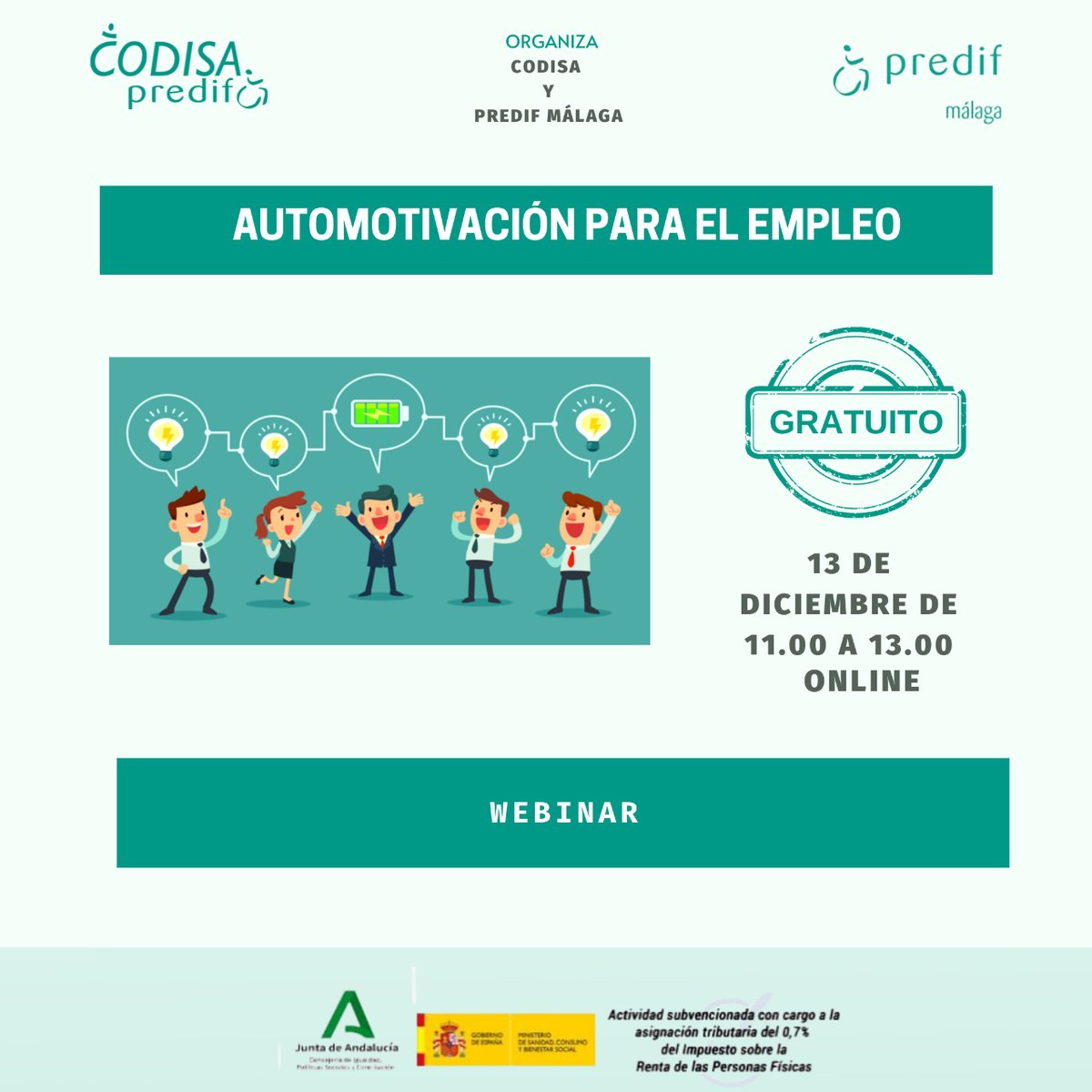 CodisaImpAnd's tweet photo. 🧑‍💼¿Quieres trabajar? Te ayudamos a incorporarte al mercado laboral con los cursos ONLINE y GRATUITOS que ofreceremos a través de Zoom los días 13 y 15 de diciembre.

✍️ Inscríbete aquí:  ➡️ https://t.co/qsu3HpEDbT 

#empleo #discapacidad @PredifM @IgualdadAND https://t.co/nqlOGDVjaM